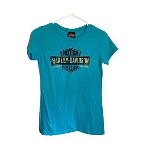 Harley-Davidson Womens Turquoise Rock-N-Roll City Cleveland Ohio Graphic Tee M 1